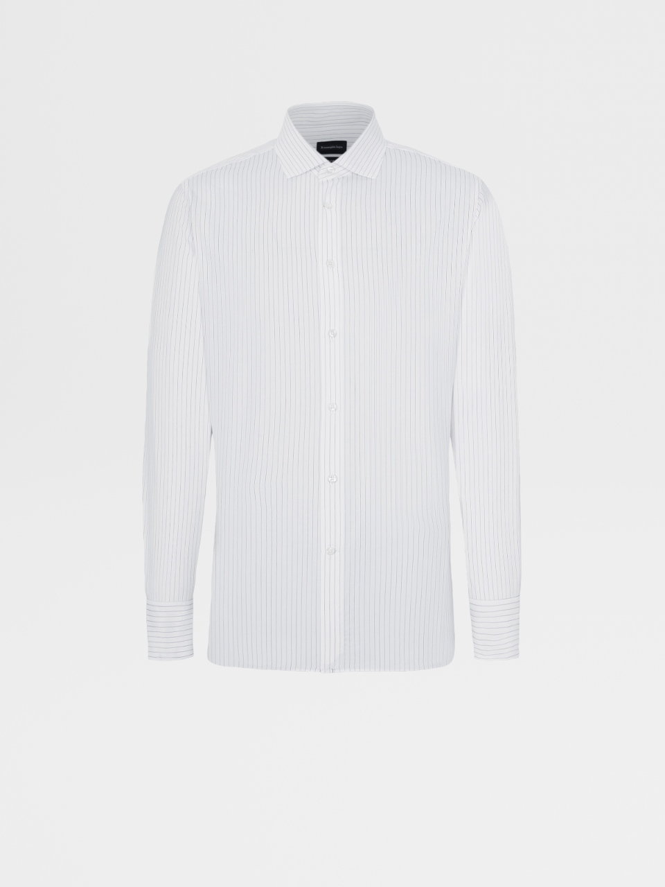 墨蓝色条纹Trecapi棉质精裁衬衫，Milano合身版型